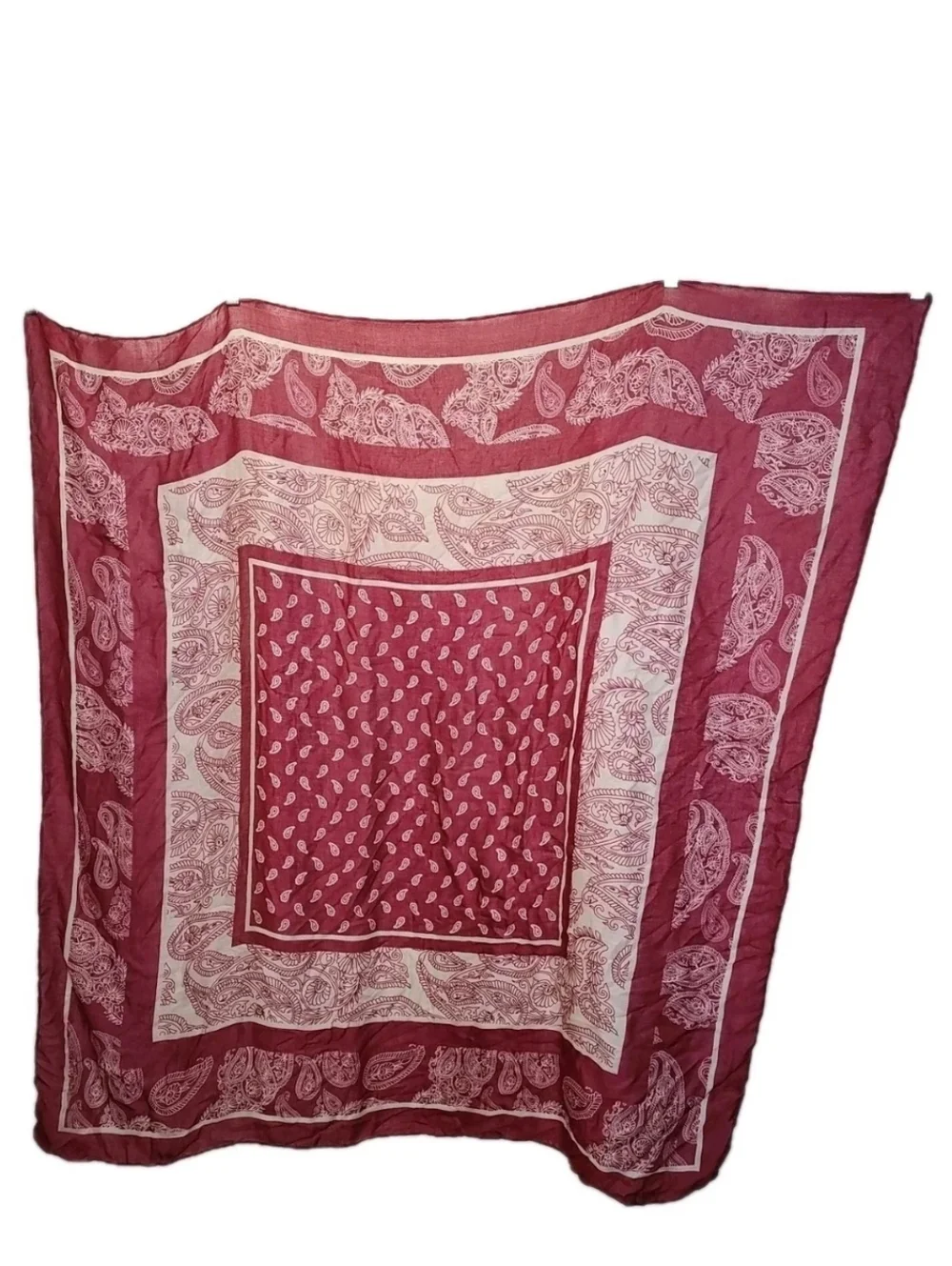 Western Boho Gauzy Bandana Blanket Wrap Scarf Maroon Red Pailsey 48